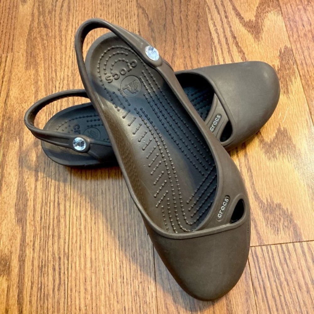 Crocs Women Brown Olivia Slingback Ballet Flats Rhinestone‎ Accent Size 8